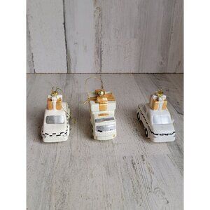 Glitter white truck gift car‎ taxi ornament Xmas set transportation